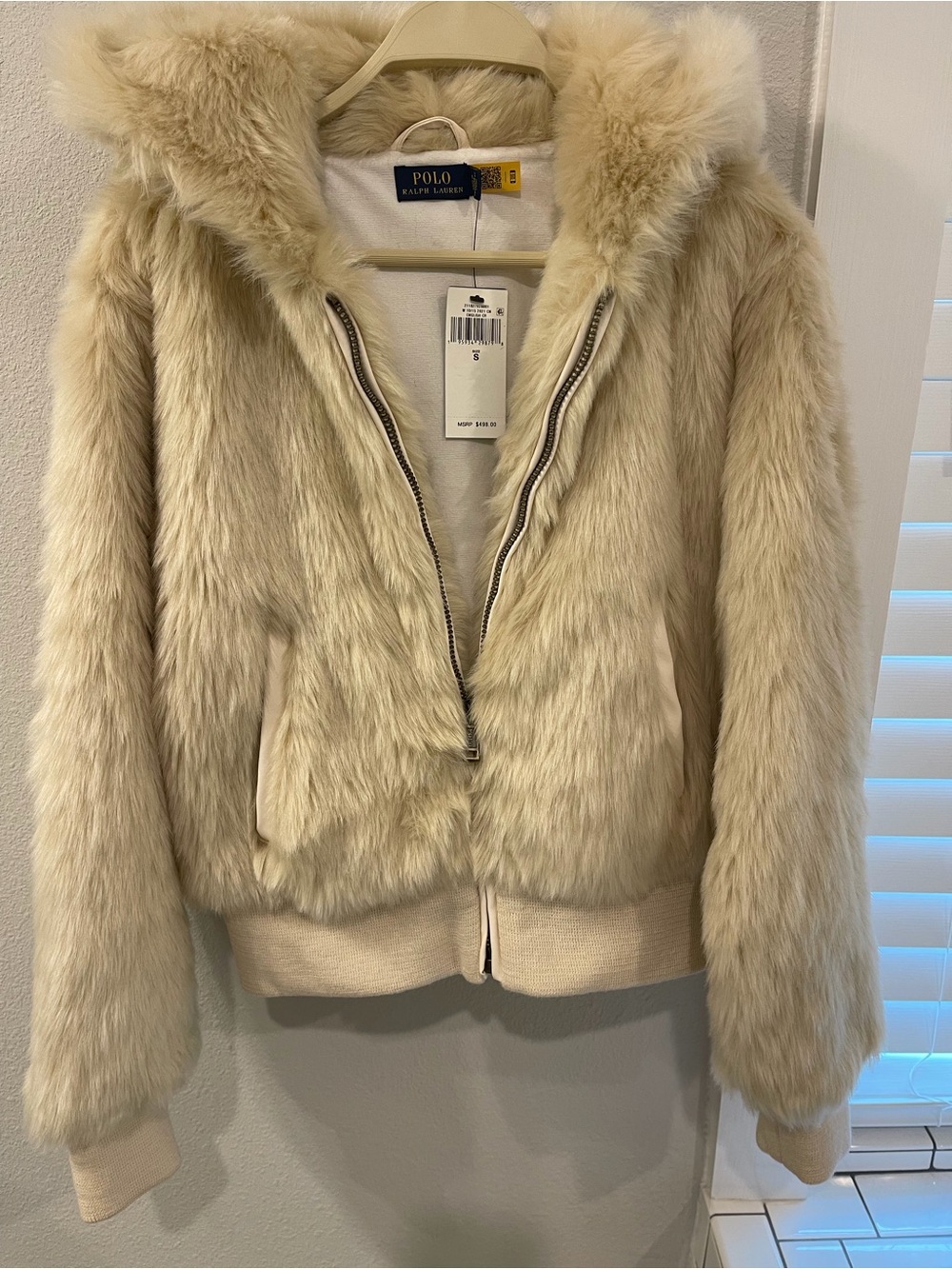 Polo Ralph Lauren Cream Faux Fur Hooded Jacket